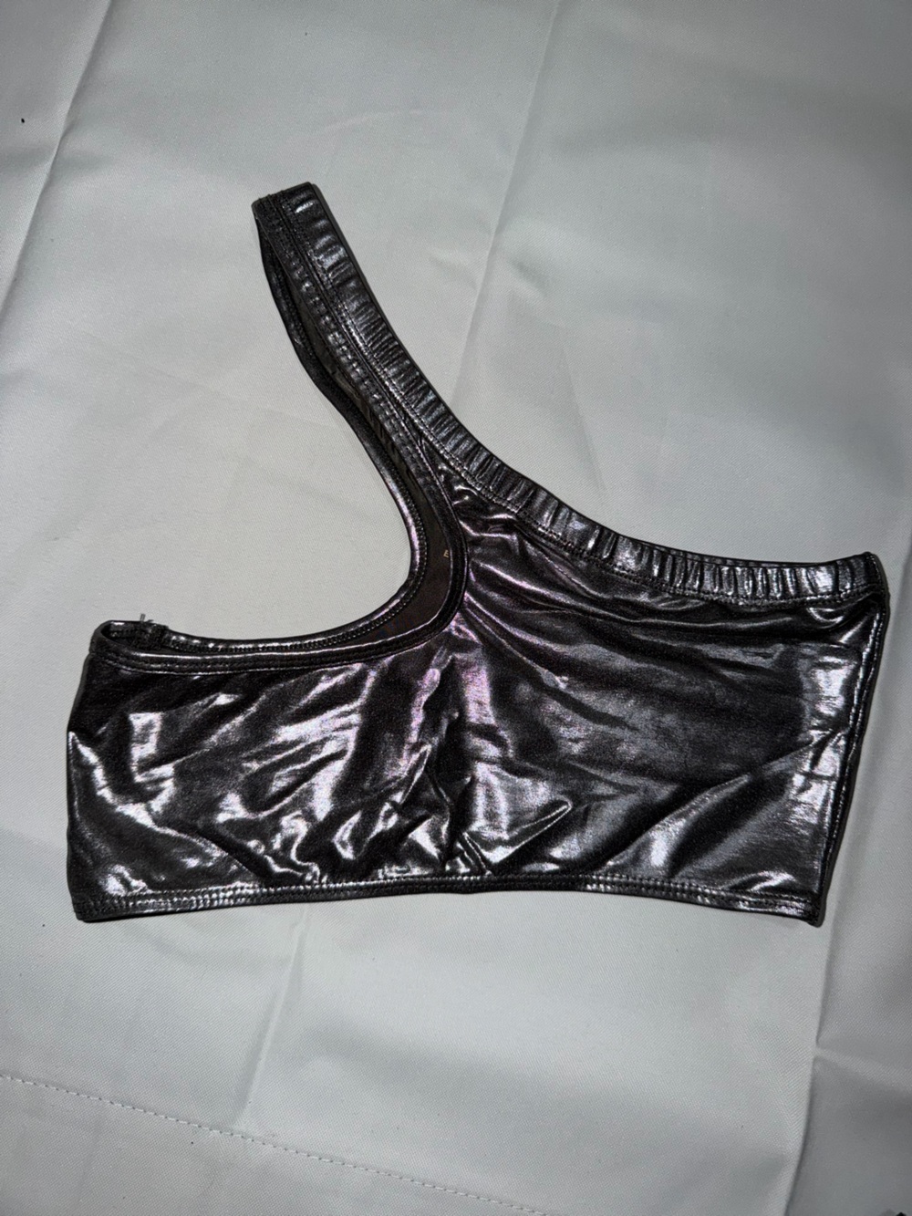 Shimmery One-Shoulder Tank Top - Black